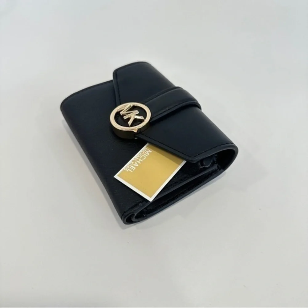 Michael Kors Carmen Medium Flap Bifold Wallet in Black